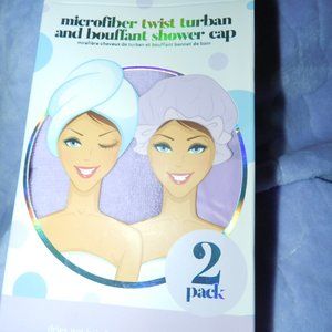 Spa Savvy 2 Pack Microfiber Twist Hair Turban & Shower Cap Set  Purple